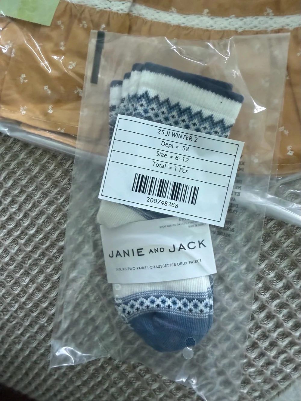 Jamie and Jack boys Fair Isle Crew Socks - White & Dark Blue 6 to 12 mos 2 pair